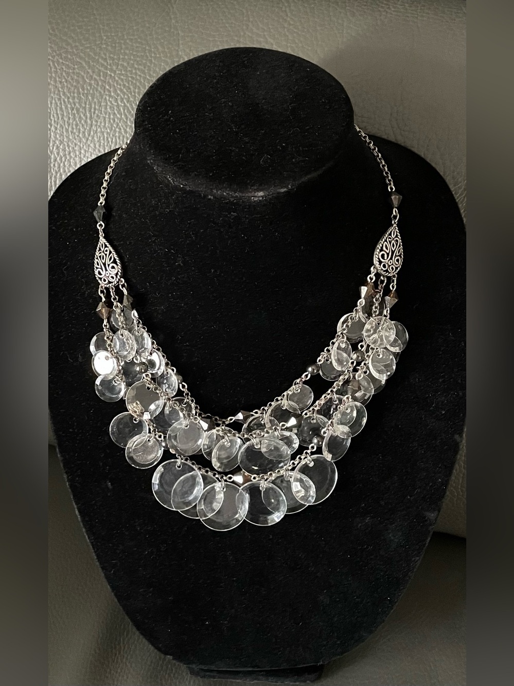 Chico's Silver-Tone Layered Necklace with Clear Disc Charms
